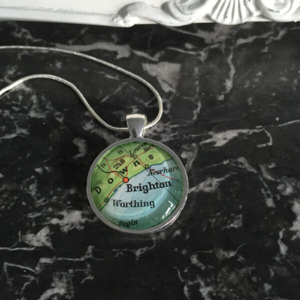 Round Silver Plated Map Pendant Necklace