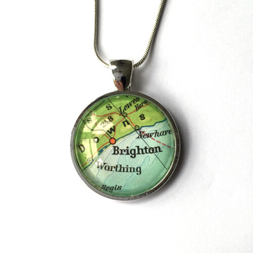 Round Silver Plated Map Pendant Necklace