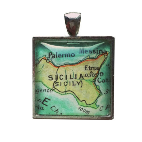 Square Map Silver Pendant & chain