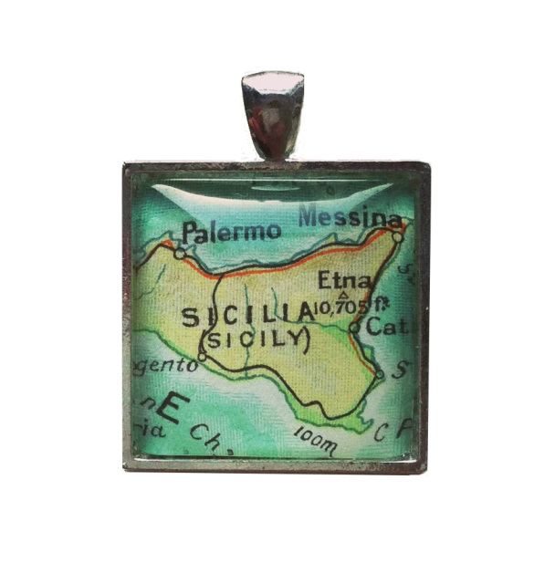 Square Map Silver Pendant & chain