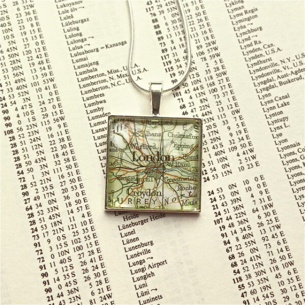 Square Map Silver Pendant & chain