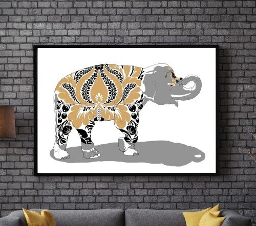 Damasked Elephant silkscreen Print