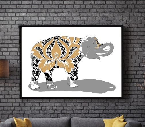 Damasked Elephant silkscreen Print