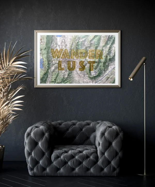 wanderlust Wanderlust gold & glitter silkscreen print on vintage maps