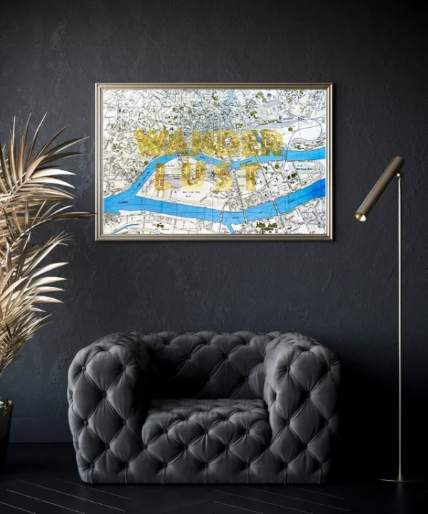 wanderlust2 Wanderlust gold & glitter silkscreen print on vintage maps