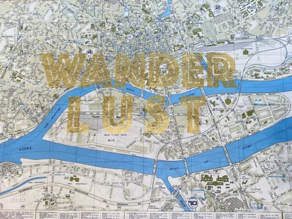 wanderlust4 Wanderlust gold & glitter silkscreen print on vintage maps