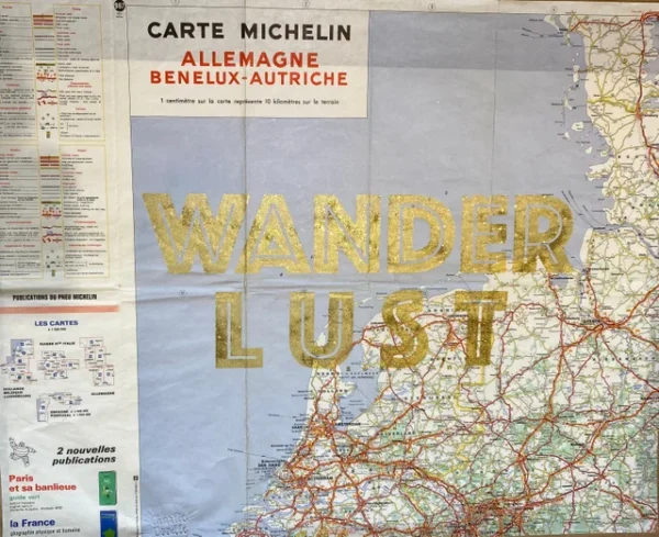 wanderlust5 Wanderlust gold & glitter silkscreen print on vintage maps