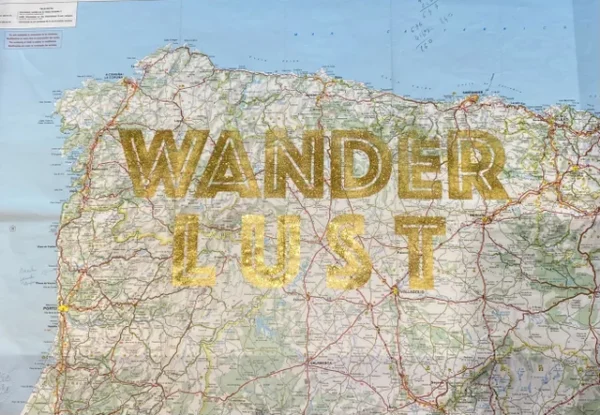 wanderlust6 Wanderlust gold & glitter silkscreen print on vintage maps