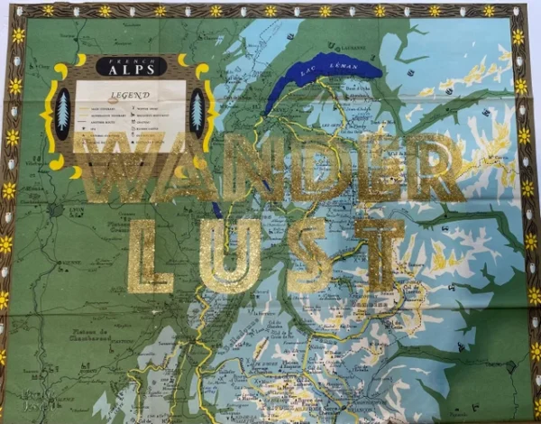 wanderlust7 Wanderlust gold & glitter silkscreen print on vintage maps