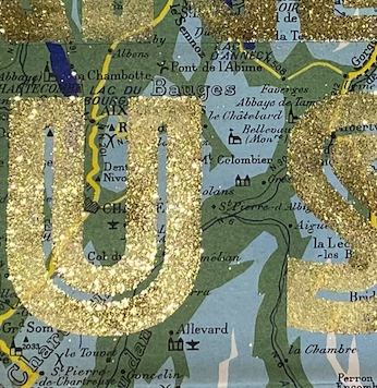 wanderlust8 Wanderlust gold & glitter silkscreen print on vintage maps