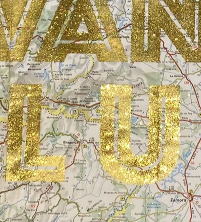 wanderlust9 Wanderlust gold & glitter silkscreen print on vintage maps